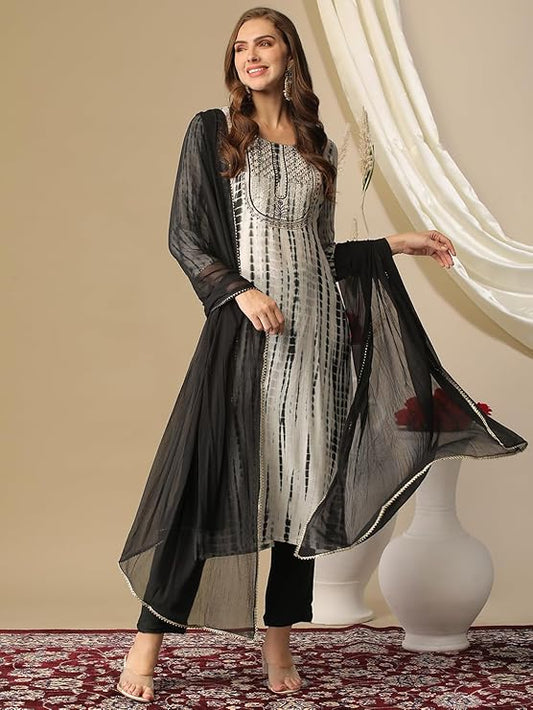 Abstract Printed Regular Kurta with Trousers & With Dupatta