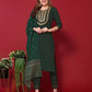 Women Green Cotton Blend, Silk Blend Kurta Pyjama Dupatta Set