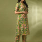 Floral Printed Beads & Stone Pure Cotton Straight Kurta & Trousers