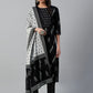 Women Black & White Pure Cotton Printed Kurta with Trousers & Dupatta