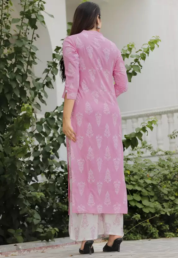 Women Pink Viscose Rayon Kurta Palazzo Set