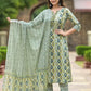 Women Green Viscose Rayon Kurta Pant Dupatta Set