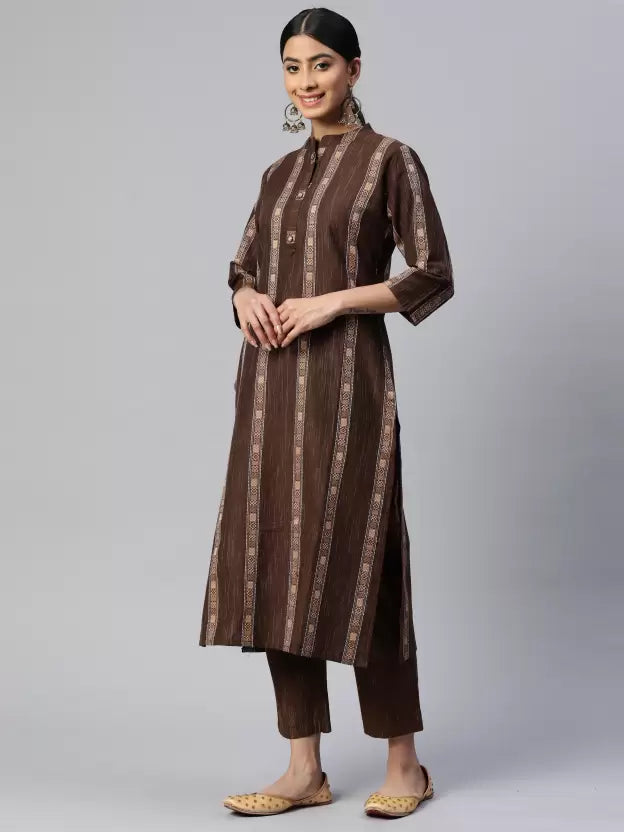 Women Cotton Blend Kurta Pant Dupatta Set