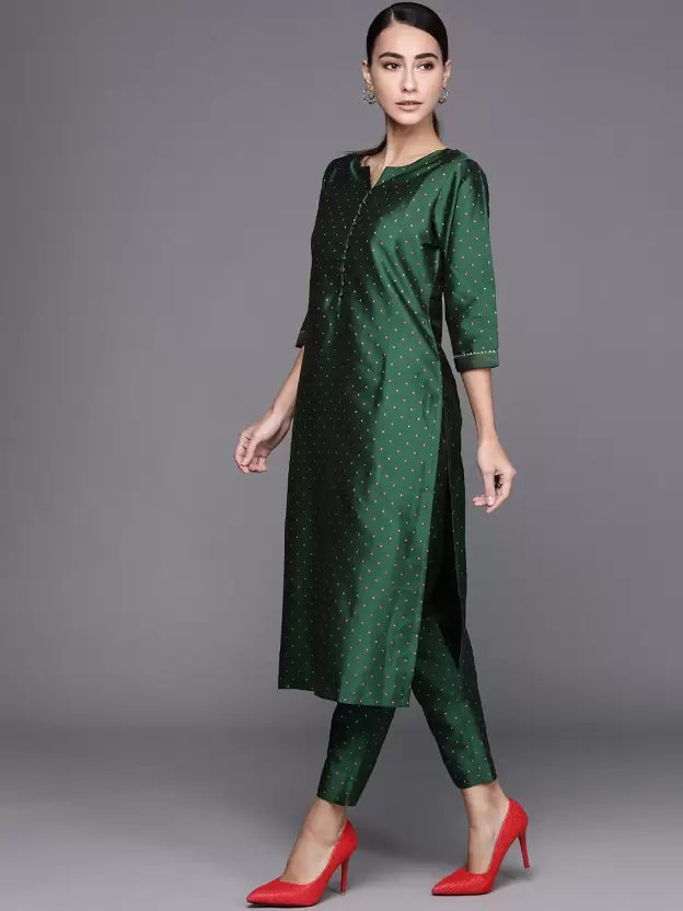 Women Green Cotton Blend Kurta Palazzo Set