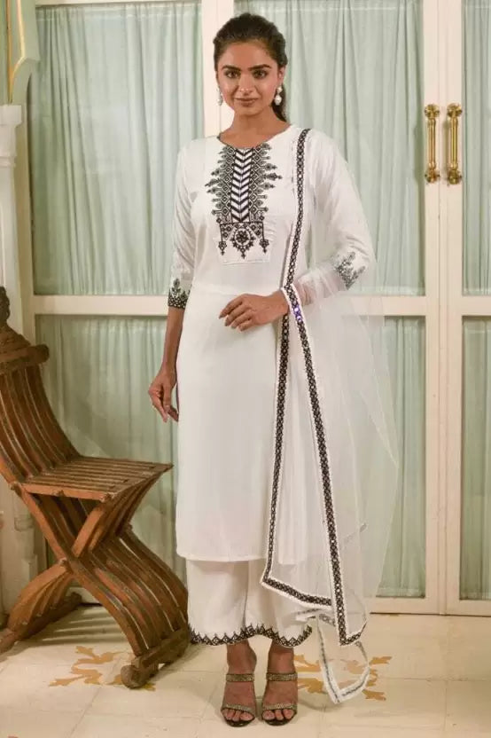 Embroidered Kurta Trouser Pant & Dupatta Set