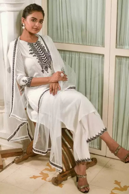 Embroidered Kurta Trouser Pant & Dupatta Set