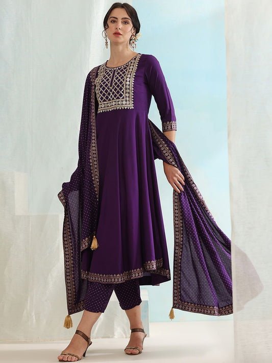 Embroidered Regular Sequinned Kurta with Palazzos & Dupatta