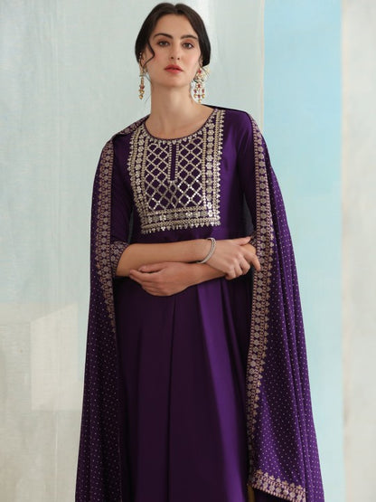 Embroidered Regular Sequinned Kurta with Palazzos & Dupatta