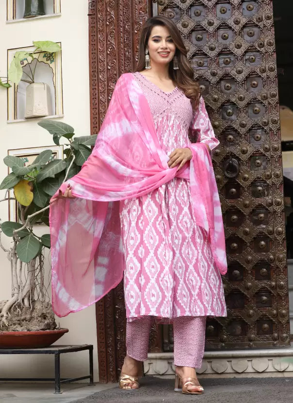 Women Embroidered Printed Anarkali Kurta, Bottom & Dupatta Set