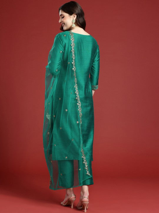 Ethnic Motifs Embroidered Kurta with Trousers & Dupatta