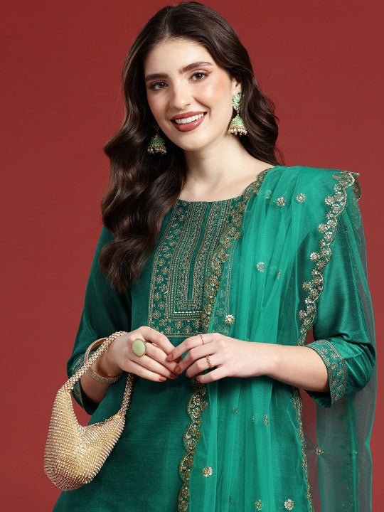 Ethnic Motifs Embroidered Kurta with Trousers & Dupatta