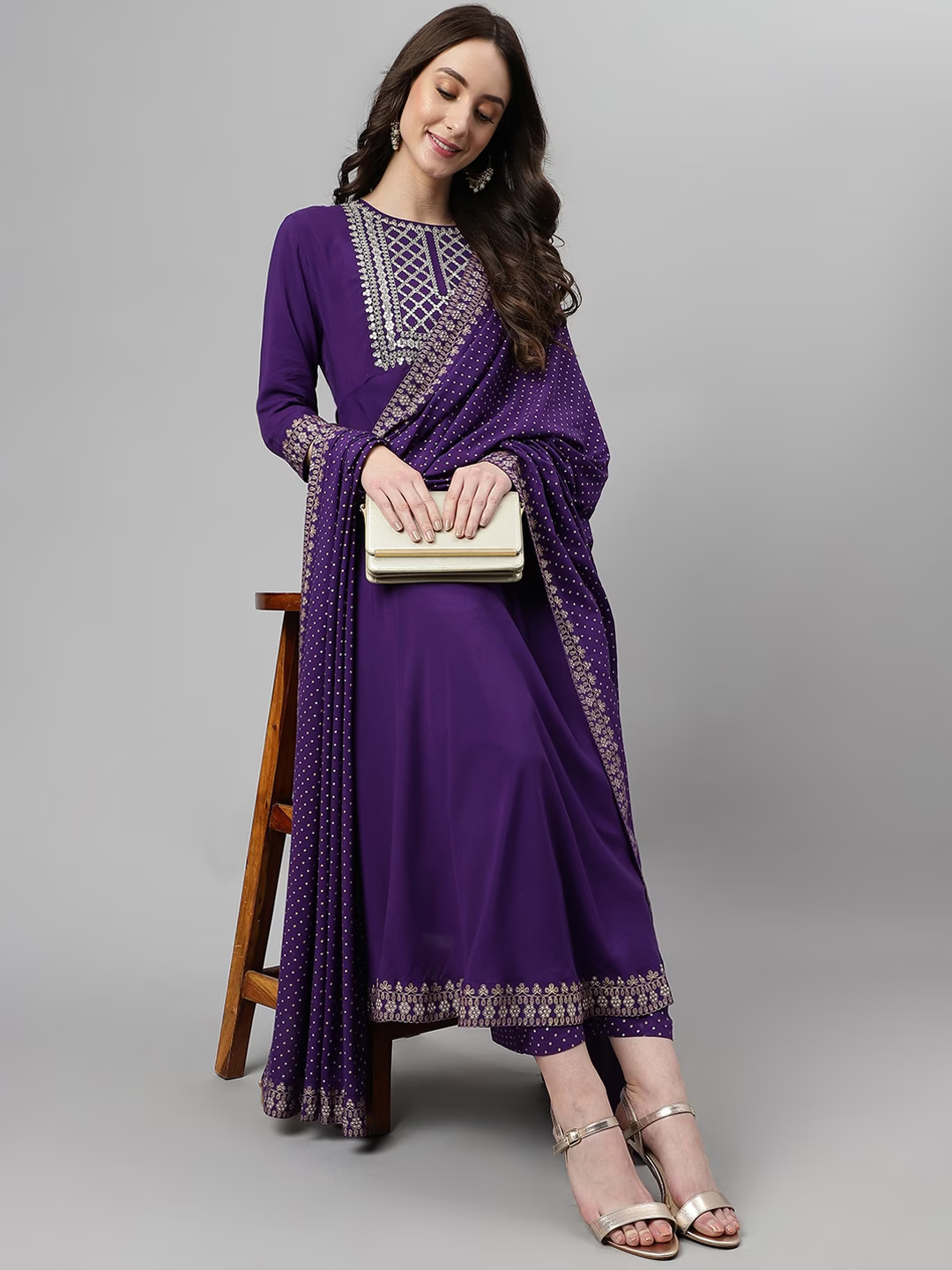 Ethnic Motifs Embroidered Sequined Kurta with Palazzos & Dupatta