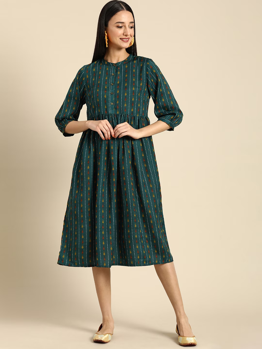 Ethnic Motifs Ethnic A-Line Midi Dress Amy's Cart Ethnic Motifs Ethnic A-Line Midi Dress Amy's Cart