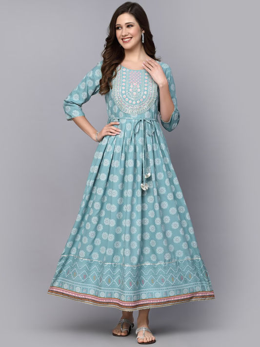 Ethnic Motifs Printed Embroidered Ethnic Dress