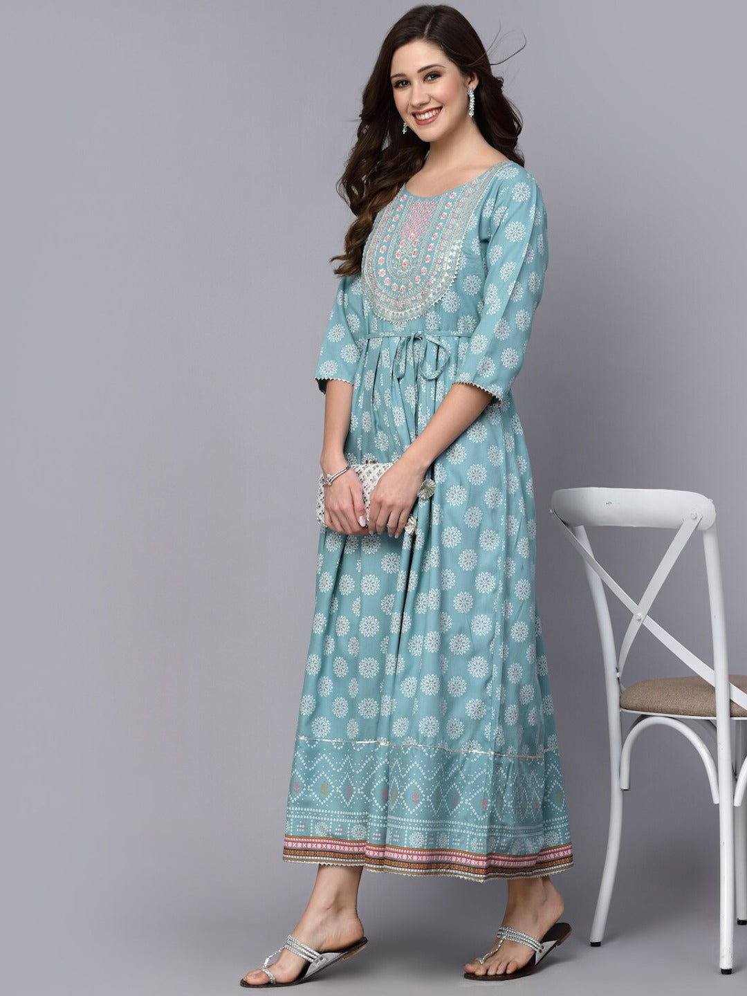 Ethnic Motifs Printed Embroidered Ethnic Dress