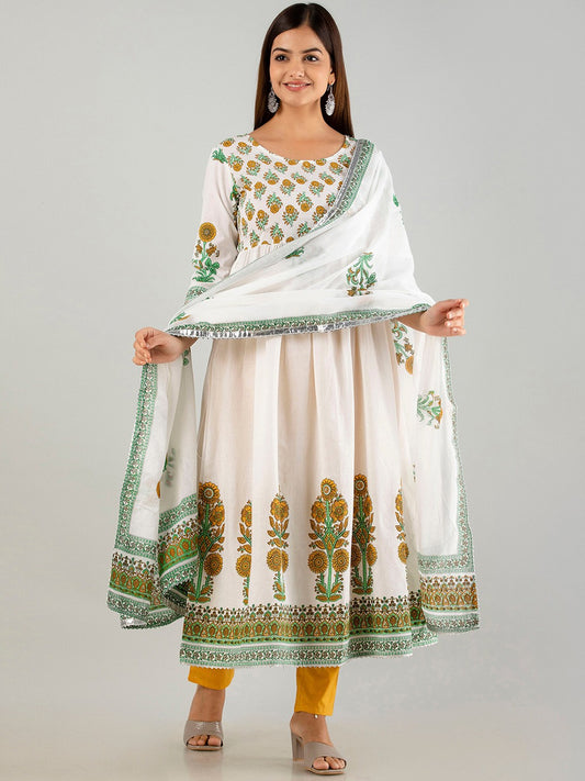 Ethnic Motifs Printed Empire Kurta With Trousers & Dupatta