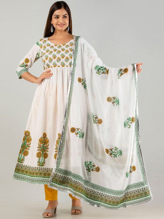 Ethnic Motifs Printed Empire Kurta With Trousers & Dupatta