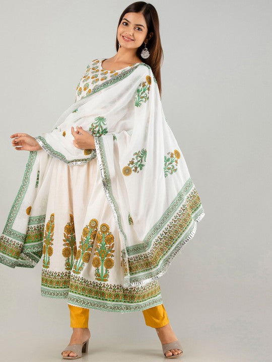 Ethnic Motifs Printed Empire Kurta With Trousers & Dupatta