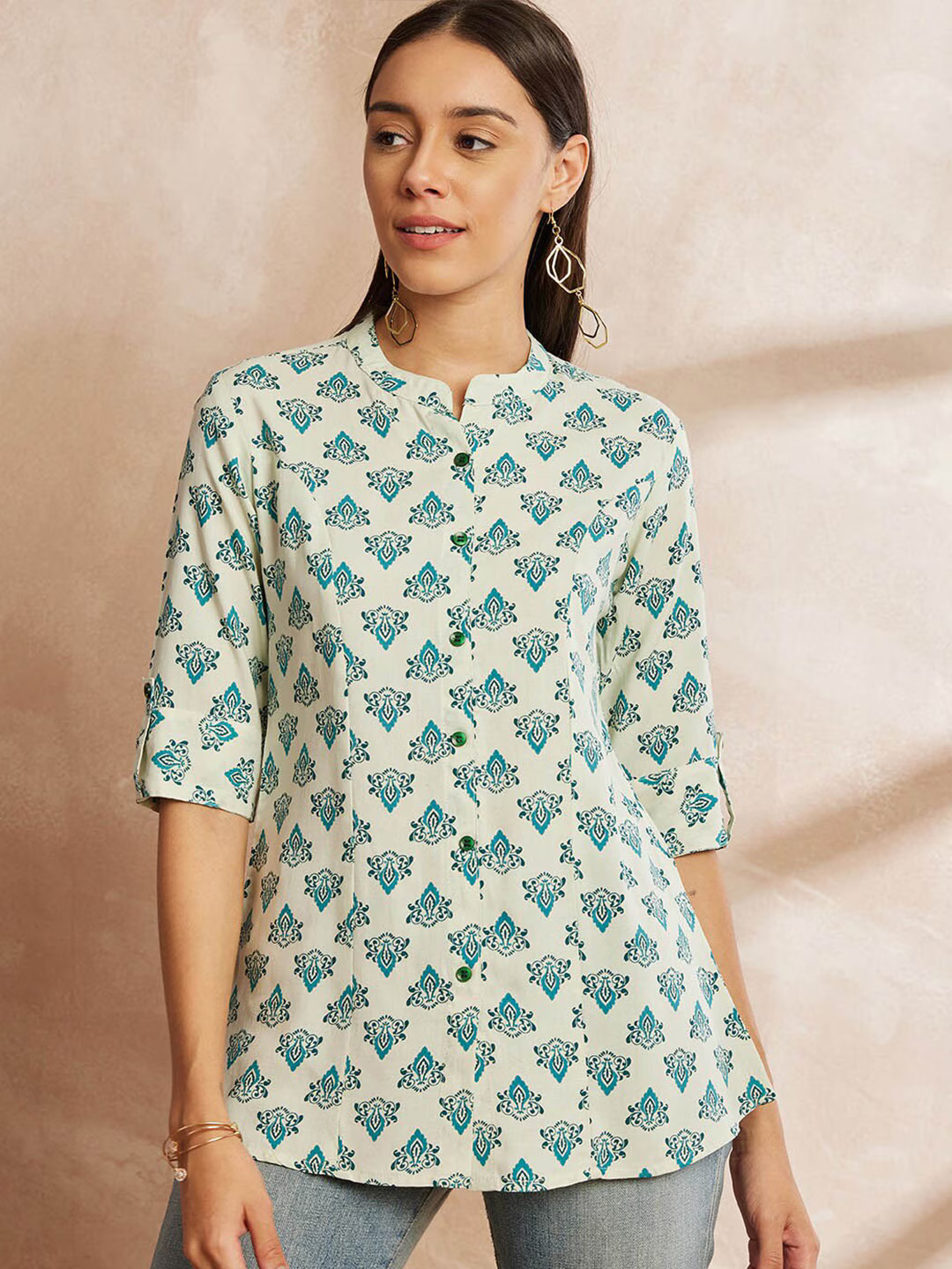 Ethnic Motifs Printed Mandarin Collar Tunic