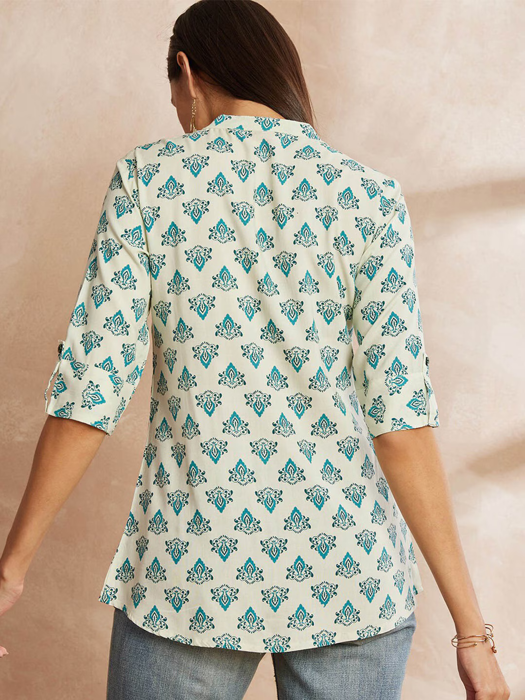 Ethnic Motifs Printed Mandarin Collar Tunic