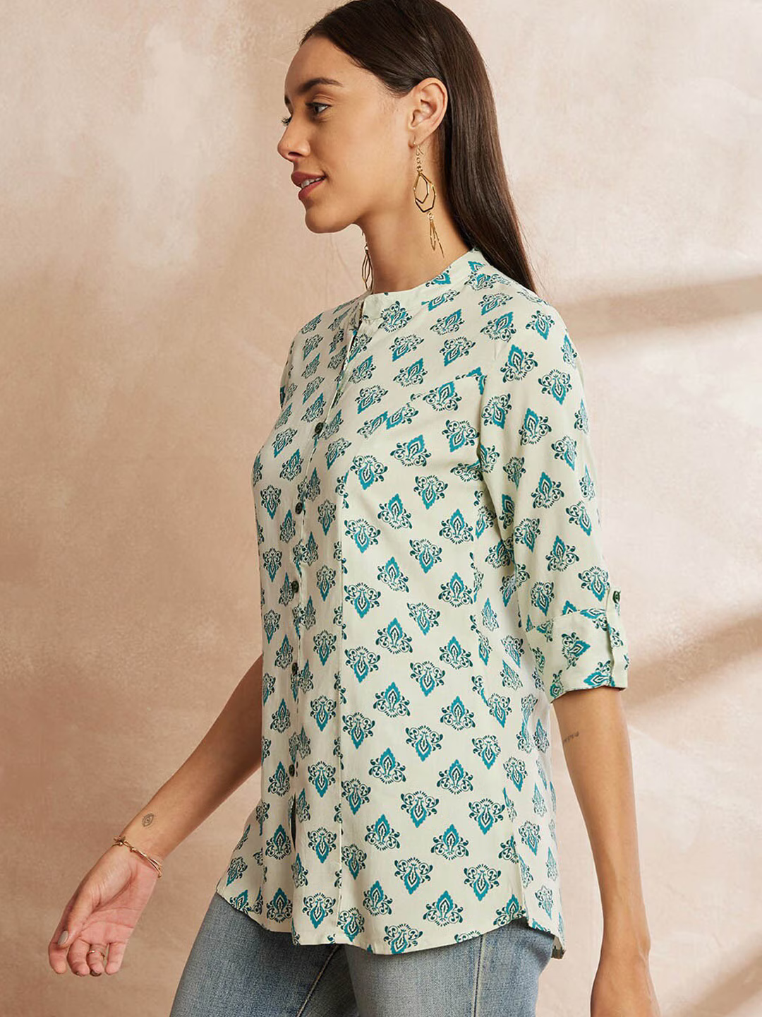 Ethnic Motifs Printed Mandarin Collar Tunic