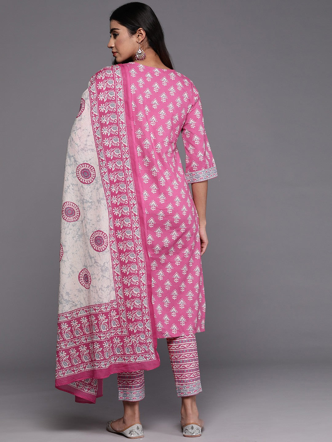 Ethnic Motifs Printed Mirror Work Pure Cotton Kurta with Trousers & With Dupatta