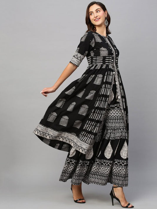 Ethnic Motifs Printed Pure Cotton A Line Kurta With Palazzos