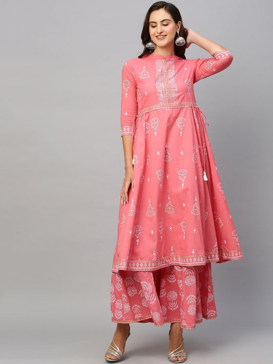 Ethnic Motifs Printed Pure Cotton A Line Kurta With Palazzos