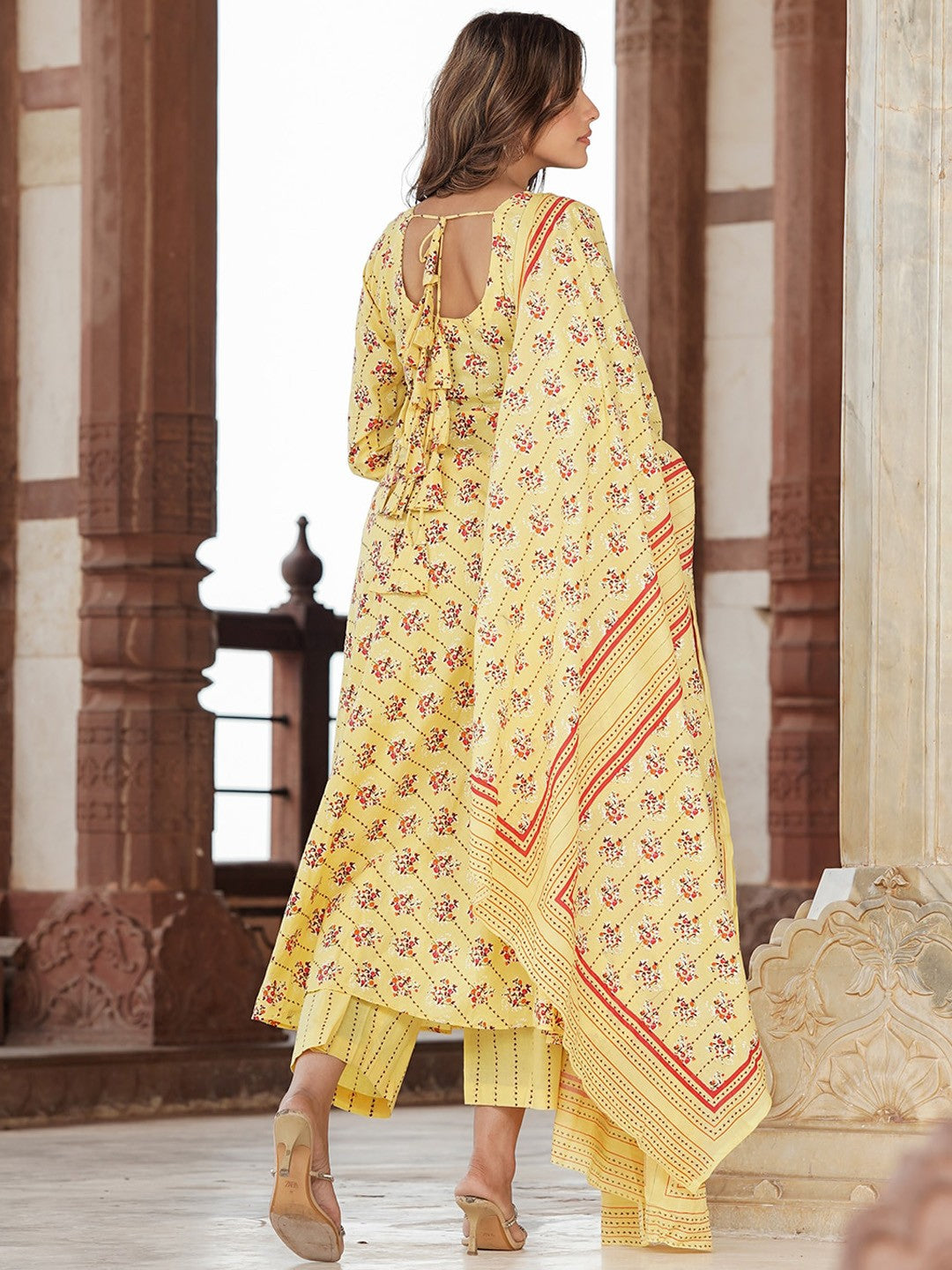 Ethnic Motifs Printed Pure Cotton Anarkali Kurta with Palazzos & Dupatta