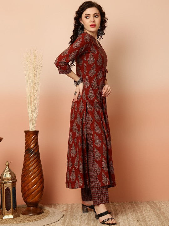 Ethnic Motifs Printed Pure Cotton Kurta with Palazzos & Dupatta