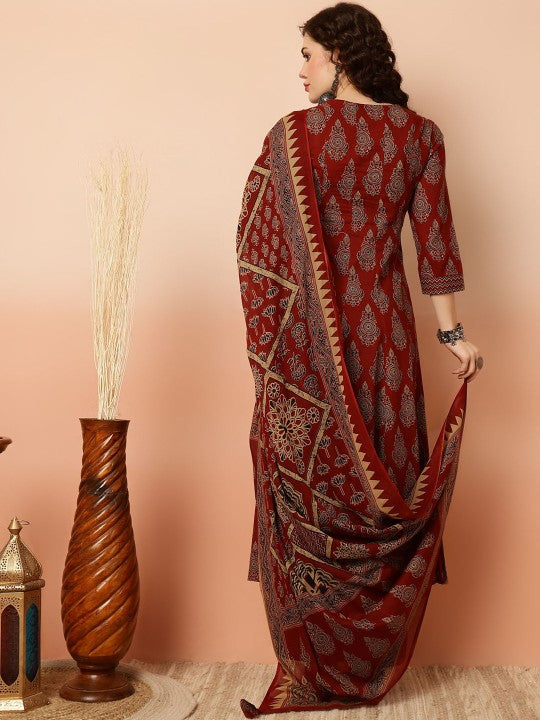 Ethnic Motifs Printed Pure Cotton Kurta with Palazzos & Dupatta