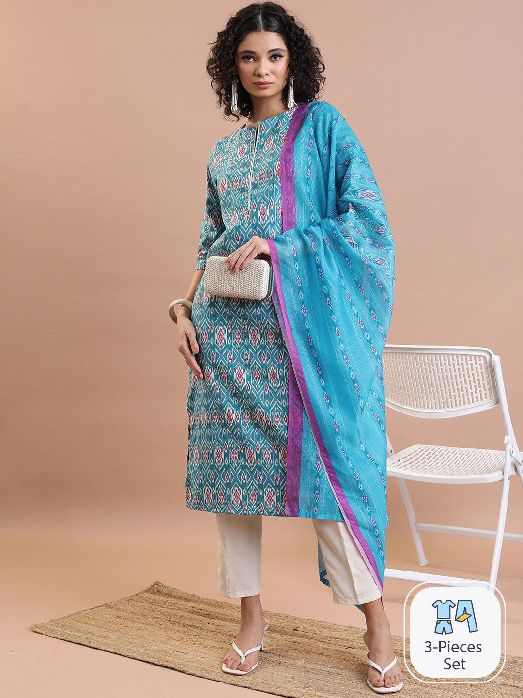 Ethnic Motifs Printed Regular Kurta with Trousers & Dupatta