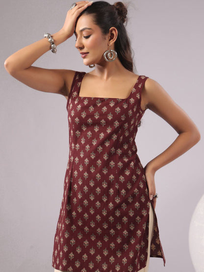 Ethnic Motifs Printed Square Neck Pure Cotton Kurti