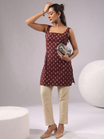 Ethnic Motifs Printed Square Neck Pure Cotton Kurti