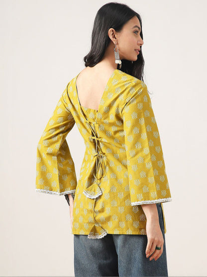 Geometric Printed V-Neck Pure Cotton Kurti
