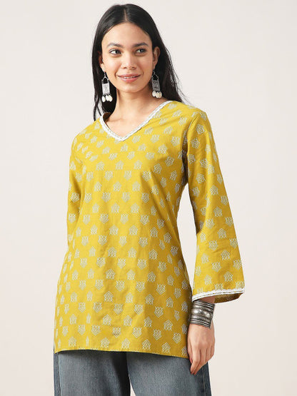 Geometric Printed V-Neck Pure Cotton Kurti