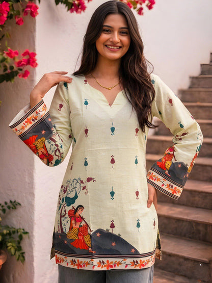 Women Folk Design Print Ethnic Cotton Top