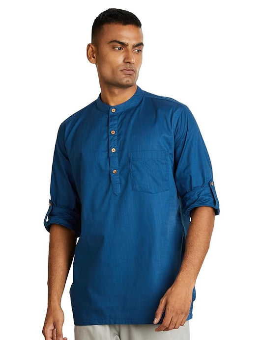 Men's 100% Cotton Solid Short Length Casual Kurta