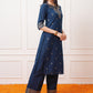 Teal Blue Floral Printed Regular Kurta with Palazzo & Dupatta