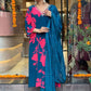 Floral Printed V-Neck Beads and Stones Kurta With Trousers & Dupatta