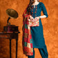 Women Blue Cotton Blend Kurta Salwar Dupatta Set