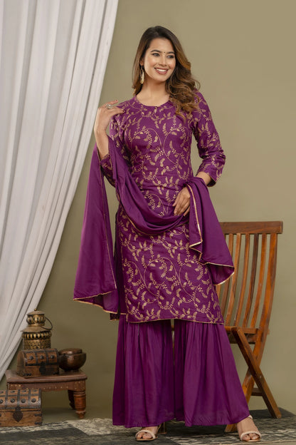 Women Viscose Rayon Kurta Sharara Set