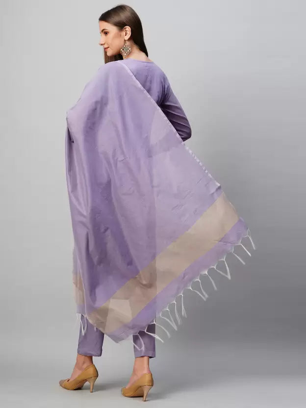 Women Purple Cotton Blend Kurta Pant Dupatta Set