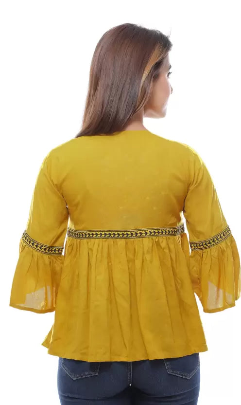 Casual Regular Sleeves Embroidered Women Green Top