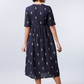 Women Navy Blue Self Design Fit and Flare Dress