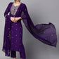 Women Purple Viscose Rayon Kurta Pant Dupatta Set