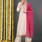 Off White Floral Yoke Design Regular Thread Work Kurta With Trousers & Dupatta