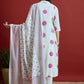 Magenta & Off White Geometric Printed Pure Cotton Kurta with Palazzos & With Dupatta