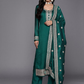 Women Teal Floral Motifs Yoke Design Sequinned Kurta with Trousers & Dupatta