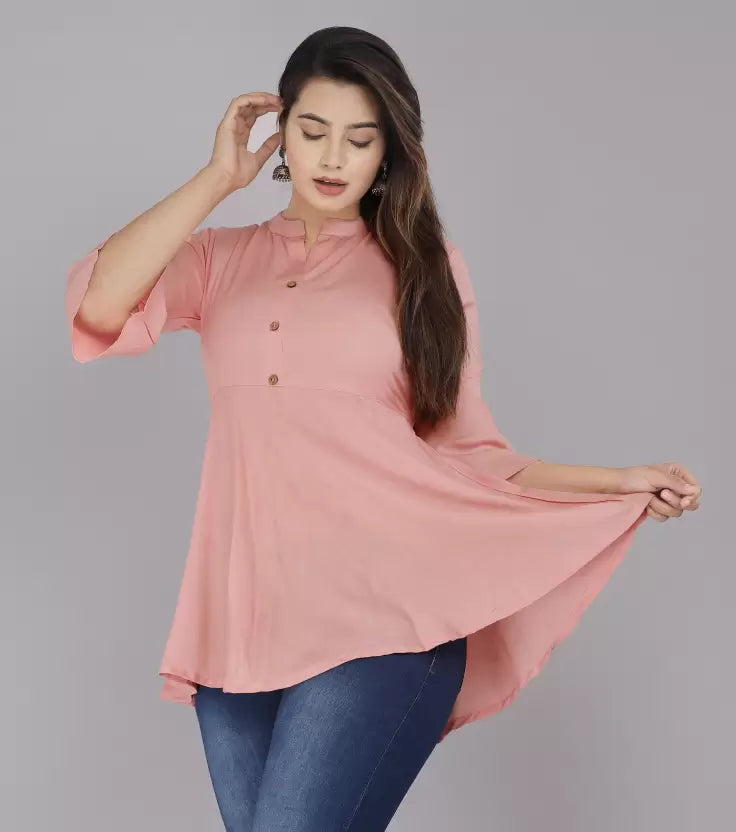 Casual Bell Sleeves Solid Cotton Women Top
